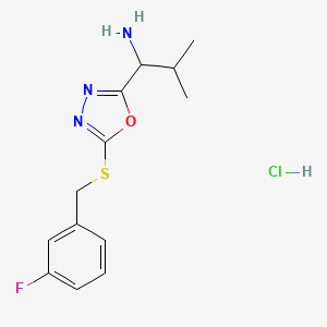 1-[5-[(3-Fluorophenyl)methylsulfanyl]-1,3,4-oxadiazol-2-yl]-2-methylpropan-1-amine;hydrochloride