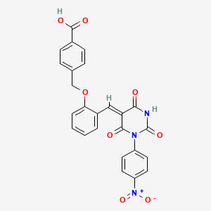 molecular formula C25H17N3O8 B5474048 4-[[2-[(Z)-[1-(4-nitrophenyl)-2,4,6-trioxo-1,3-diazinan-5-ylidene]methyl]phenoxy]methyl]benzoic acid 