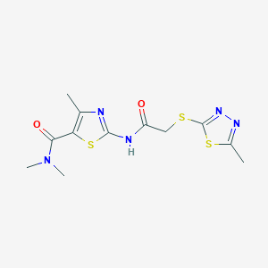 molecular formula C12H15N5O2S3 B5474104 N,N,4-trimethyl-2-({[(5-methyl-1,3,4-thiadiazol-2-yl)sulfanyl]acetyl}amino)-1,3-thiazole-5-carboxamide 