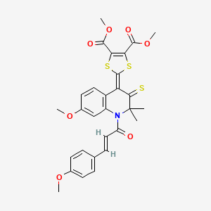 DIMETHYL 2-[7-METHOXY-1-[3-(4-METHOXYPHENYL)ACRYLOYL]-2,2-DIMETHYL-3-THIOXO-2,3-DIHYDRO-4(1H)-QUINOLINYLIDEN]-1,3-DITHIOLE-4,5-DICARBOXYLATE