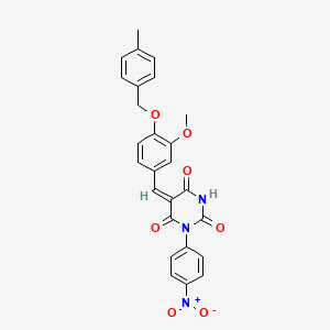 (5E)-5-[[3-methoxy-4-[(4-methylphenyl)methoxy]phenyl]methylidene]-1-(4-nitrophenyl)-1,3-diazinane-2,4,6-trione