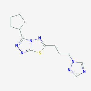 molecular formula C13H17N7S B5474670 3-cyclopentyl-6-[3-(1H-1,2,4-triazol-1-yl)propyl][1,2,4]triazolo[3,4-b][1,3,4]thiadiazole 