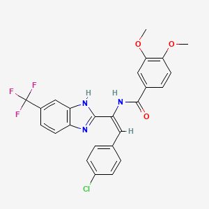 N-[(E)-2-(4-chlorophenyl)-1-[6-(trifluoromethyl)-1H-benzimidazol-2-yl]ethenyl]-3,4-dimethoxybenzamide