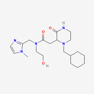 molecular formula C20H33N5O3 B5474996 2-[1-(cyclohexylmethyl)-3-oxo-2-piperazinyl]-N-(2-hydroxyethyl)-N-[(1-methyl-1H-imidazol-2-yl)methyl]acetamide 