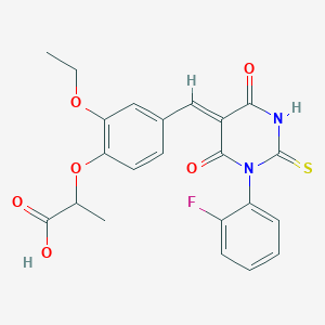 2-(2-ethoxy-4-{[1-(2-fluorophenyl)-4,6-dioxo-2-thioxotetrahydro-5(2H)-pyrimidinylidene]methyl}phenoxy)propanoic acid