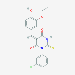 (5E)-1-(3-chlorophenyl)-5-[(3-ethoxy-4-hydroxyphenyl)methylidene]-2-sulfanylidene-1,3-diazinane-4,6-dione