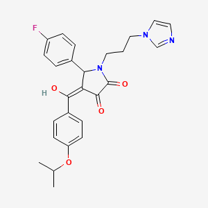 molecular formula C26H26FN3O4 B5475390 (4E)-5-(4-fluorophenyl)-4-[hydroxy-(4-propan-2-yloxyphenyl)methylidene]-1-(3-imidazol-1-ylpropyl)pyrrolidine-2,3-dione 