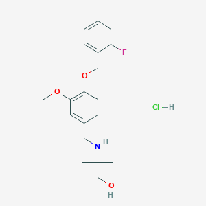 molecular formula C19H25ClFNO3 B5475564 2-[[4-[(2-Fluorophenyl)methoxy]-3-methoxyphenyl]methylamino]-2-methylpropan-1-ol;hydrochloride 