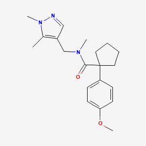 molecular formula C20H27N3O2 B5475736 N-[(1,5-dimethyl-1H-pyrazol-4-yl)methyl]-1-(4-methoxyphenyl)-N-methylcyclopentanecarboxamide 