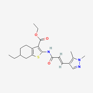 molecular formula C21H27N3O3S B5476280 ETHYL 2-{[(E)-3-(1,5-DIMETHYL-1H-PYRAZOL-4-YL)-2-PROPENOYL]AMINO}-6-ETHYL-4,5,6,7-TETRAHYDRO-1-BENZOTHIOPHENE-3-CARBOXYLATE 