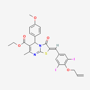 molecular formula C27H24I2N2O5S B5476323 ethyl 2-[4-(allyloxy)-3,5-diiodobenzylidene]-5-(4-methoxyphenyl)-7-methyl-3-oxo-2,3-dihydro-5H-[1,3]thiazolo[3,2-a]pyrimidine-6-carboxylate 