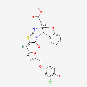 molecular formula C27H20ClFN2O6S B5476919 methyl (2E)-2-({5-[(3-chloro-4-fluorophenoxy)methyl]furan-2-yl}methylidene)-5-methyl-1-oxo-1,2-dihydro-5H,11H-5,11-methano[1,3]thiazolo[2,3-d][1,3,5]benzoxadiazocine-13-carboxylate 