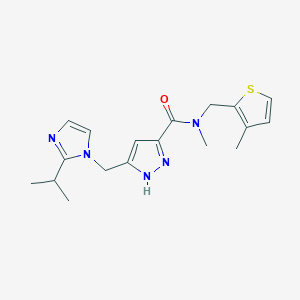 molecular formula C18H23N5OS B5476956 5-[(2-isopropyl-1H-imidazol-1-yl)methyl]-N-methyl-N-[(3-methyl-2-thienyl)methyl]-1H-pyrazole-3-carboxamide 