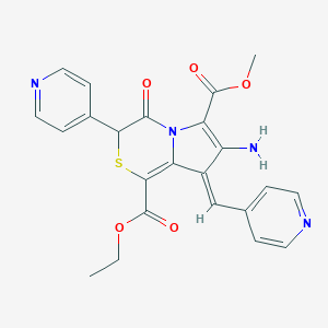 1-ethyl 6-methyl 7-amino-4-oxo-3-(4-pyridinyl)-8-(4-pyridinylmethylene)-3,4-dihydro-8H-pyrrolo[2,1-c][1,4]thiazine-1,6-dicarboxylate