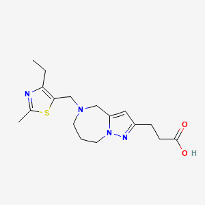 molecular formula C17H24N4O2S B5477174 3-{5-[(4-ethyl-2-methyl-1,3-thiazol-5-yl)methyl]-5,6,7,8-tetrahydro-4H-pyrazolo[1,5-a][1,4]diazepin-2-yl}propanoic acid 