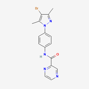 molecular formula C16H14BrN5O B5477425 N-[4-(4-bromo-3,5-dimethylpyrazol-1-yl)phenyl]pyrazine-2-carboxamide 