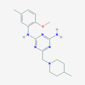 molecular formula C18H26N6O B5477677 N2-(2-METHOXY-5-METHYLPHENYL)-6-[(4-METHYLPIPERIDIN-1-YL)METHYL]-1,3,5-TRIAZINE-2,4-DIAMINE 