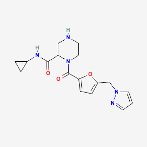 molecular formula C17H21N5O3 B5478418 N-cyclopropyl-1-[5-(1H-pyrazol-1-ylmethyl)-2-furoyl]-2-piperazinecarboxamide 