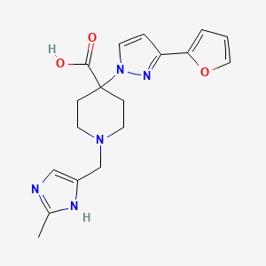 molecular formula C18H21N5O3 B5478530 4-[3-(2-furyl)-1H-pyrazol-1-yl]-1-[(2-methyl-1H-imidazol-4-yl)methyl]piperidine-4-carboxylic acid 