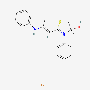 2-[(E)-2-anilinoprop-1-enyl]-4-methyl-3-phenyl-5H-1,3-thiazol-3-ium-4-ol;bromide