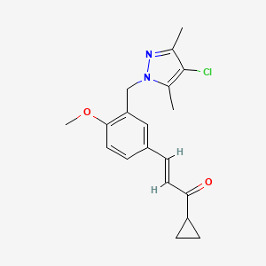 molecular formula C19H21ClN2O2 B5478722 3-{3-[(4-chloro-3,5-dimethyl-1H-pyrazol-1-yl)methyl]-4-methoxyphenyl}-1-cyclopropyl-2-propen-1-one 