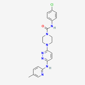 molecular formula C21H22ClN7O B5479195 N-(4-chlorophenyl)-4-{6-[(5-methyl-2-pyridinyl)amino]-3-pyridazinyl}-1-piperazinecarboxamide 