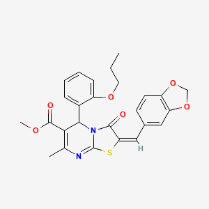 molecular formula C26H24N2O6S B5479725 methyl 2-(1,3-benzodioxol-5-ylmethylene)-7-methyl-3-oxo-5-(2-propoxyphenyl)-2,3-dihydro-5H-[1,3]thiazolo[3,2-a]pyrimidine-6-carboxylate 