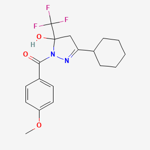 3-cyclohexyl-1-(4-methoxybenzoyl)-5-(trifluoromethyl)-4,5-dihydro-1H-pyrazol-5-ol