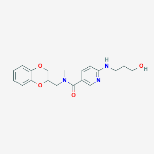 molecular formula C19H23N3O4 B5480020 N-(2,3-dihydro-1,4-benzodioxin-2-ylmethyl)-6-[(3-hydroxypropyl)amino]-N-methylnicotinamide 