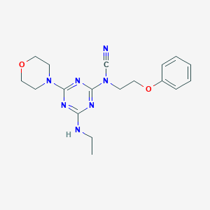 molecular formula C18H23N7O2 B5480555 [4-(ethylamino)-6-(4-morpholinyl)-1,3,5-triazin-2-yl](2-phenoxyethyl)cyanamide 