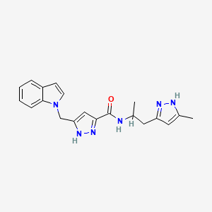 molecular formula C20H22N6O B5480941 5-(1H-indol-1-ylmethyl)-N-[1-methyl-2-(3-methyl-1H-pyrazol-5-yl)ethyl]-1H-pyrazole-3-carboxamide 