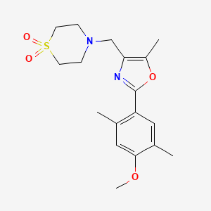 4-{[2-(4-methoxy-2,5-dimethylphenyl)-5-methyl-1,3-oxazol-4-yl]methyl}thiomorpholine 1,1-dioxide