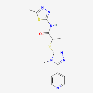 molecular formula C14H15N7OS2 B5481911 2-{[4-methyl-5-(4-pyridinyl)-4H-1,2,4-triazol-3-yl]thio}-N-(5-methyl-1,3,4-thiadiazol-2-yl)propanamide 