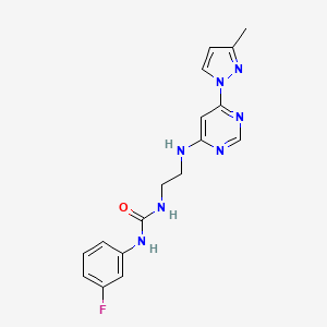 molecular formula C17H18FN7O B5482143 N-(3-fluorophenyl)-N'-(2-{[6-(3-methyl-1H-pyrazol-1-yl)-4-pyrimidinyl]amino}ethyl)urea 