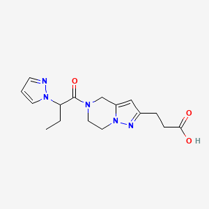 molecular formula C16H21N5O3 B5482364 3-{5-[2-(1H-pyrazol-1-yl)butanoyl]-4,5,6,7-tetrahydropyrazolo[1,5-a]pyrazin-2-yl}propanoic acid 