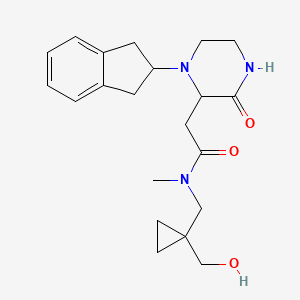 molecular formula C21H29N3O3 B5482382 2-[1-(2,3-dihydro-1H-inden-2-yl)-3-oxo-2-piperazinyl]-N-{[1-(hydroxymethyl)cyclopropyl]methyl}-N-methylacetamide 