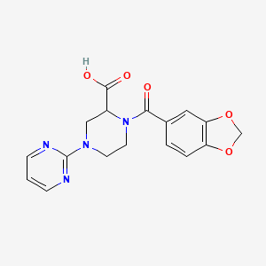 molecular formula C17H16N4O5 B5482425 1-(1,3-benzodioxol-5-ylcarbonyl)-4-pyrimidin-2-ylpiperazine-2-carboxylic acid 