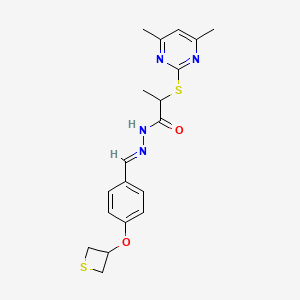 molecular formula C19H22N4O2S2 B5482662 2-[(4,6-dimethyl-2-pyrimidinyl)thio]-N'-[4-(3-thietanyloxy)benzylidene]propanohydrazide 