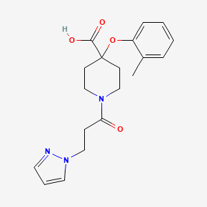 molecular formula C19H23N3O4 B5482690 4-(2-methylphenoxy)-1-[3-(1H-pyrazol-1-yl)propanoyl]piperidine-4-carboxylic acid 