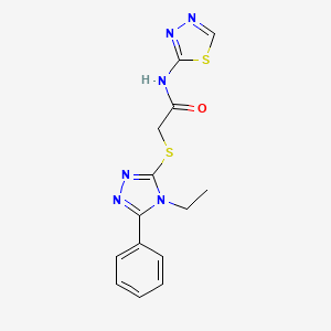 molecular formula C14H14N6OS2 B5482743 2-[(4-ethyl-5-phenyl-4H-1,2,4-triazol-3-yl)thio]-N-1,3,4-thiadiazol-2-ylacetamide 