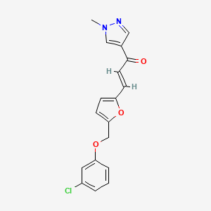 molecular formula C18H15ClN2O3 B5482757 3-{5-[(3-chlorophenoxy)methyl]-2-furyl}-1-(1-methyl-1H-pyrazol-4-yl)-2-propen-1-one 