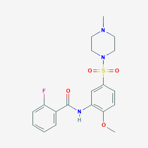 molecular formula C19H22FN3O4S B5482782 2-fluoro-N-{2-methoxy-5-[(4-methyl-1-piperazinyl)sulfonyl]phenyl}benzamide 