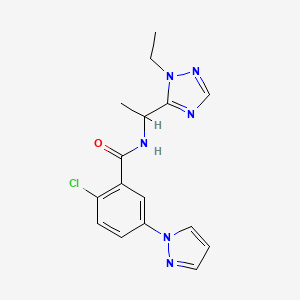 2-chloro-N-[1-(1-ethyl-1H-1,2,4-triazol-5-yl)ethyl]-5-(1H-pyrazol-1-yl)benzamide