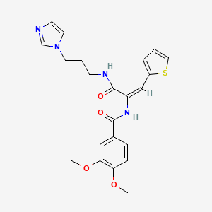 molecular formula C22H24N4O4S B5482909 N-[1-({[3-(1H-imidazol-1-yl)propyl]amino}carbonyl)-2-(2-thienyl)vinyl]-3,4-dimethoxybenzamide 