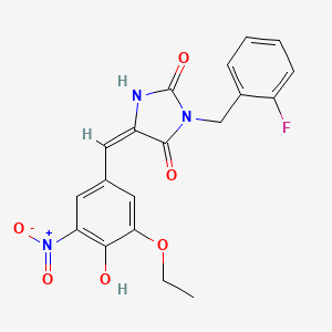 molecular formula C19H16FN3O6 B5483116 5-(3-ethoxy-4-hydroxy-5-nitrobenzylidene)-3-(2-fluorobenzyl)-2,4-imidazolidinedione 