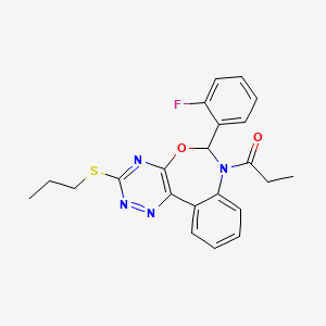molecular formula C22H21FN4O2S B5483474 6-(2-fluorophenyl)-7-propionyl-3-(propylthio)-6,7-dihydro[1,2,4]triazino[5,6-d][3,1]benzoxazepine 