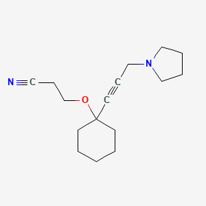 molecular formula C16H24N2O B5483736 3-({1-[3-(1-pyrrolidinyl)-1-propyn-1-yl]cyclohexyl}oxy)propanenitrile 