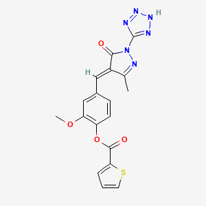 molecular formula C18H14N6O4S B5483870 2-methoxy-4-{[3-methyl-5-oxo-1-(1H-tetrazol-5-yl)-1,5-dihydro-4H-pyrazol-4-ylidene]methyl}phenyl 2-thiophenecarboxylate 