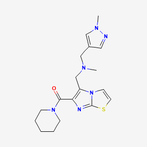 molecular formula C18H24N6OS B5483925 N-methyl-1-(1-methyl-1H-pyrazol-4-yl)-N-{[6-(piperidin-1-ylcarbonyl)imidazo[2,1-b][1,3]thiazol-5-yl]methyl}methanamine 