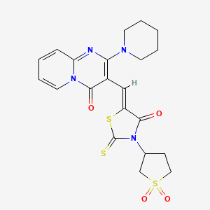 molecular formula C21H22N4O4S3 B5484073 3-{[3-(1,1-dioxidotetrahydro-3-thienyl)-4-oxo-2-thioxo-1,3-thiazolidin-5-ylidene]methyl}-2-(1-piperidinyl)-4H-pyrido[1,2-a]pyrimidin-4-one 